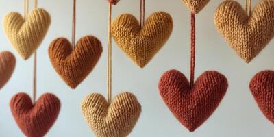 Knitted Heart Shapes in Autumn Colors for Cozy Decor and Crafts photo