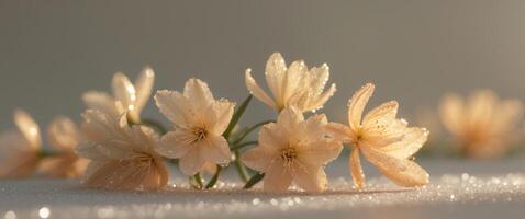 Golden blooms sparkle with morning dew vibrant petals unfurling in the gentle light Nature's beauty in full display photo