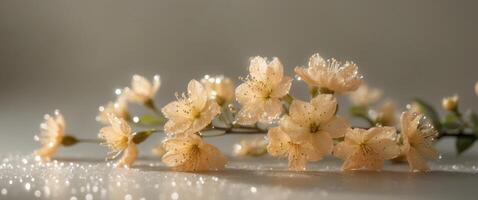 Golden blooms sparkle with morning dew vibrant petals unfurling in the gentle light Nature's beauty in full display. photo