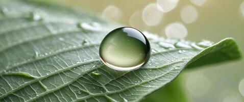 Vibrant water droplet resting on leaf surface showcasing halftone texture. photo