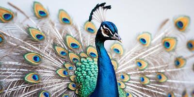 Majestic Peacock with Iridescent Plumage in Full Display. photo