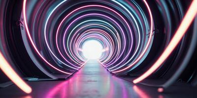 Vibrant Circular Neon Lights Creating a Colorful Tunnel Effect photo