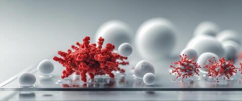 Close up image of red and white bacteria under microscope on laboratory slide. photo