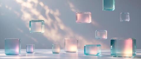 Illuminated Glass Cubes Abstract Background Design. photo