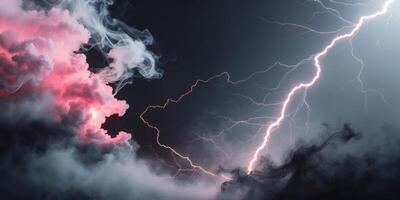 Dynamic smoke and lightning interplay on a dramatic black background. photo