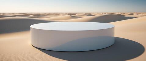 white cylindrical platform in a desert setting photo