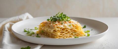 Fragrant Cheese Baked Thousand Layer Noodles. photo