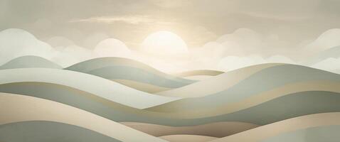 Abstract landscape with rolling hills and a soft sun photo