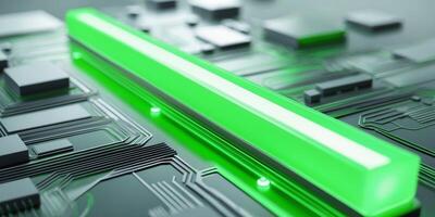 Futuristic Digital Circuit Board Progress Bar with Glowing Green Illuminated Pathways photo