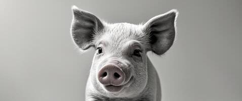 A young pig with large ears and a pink snout photo