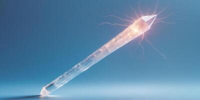 mystical crystal wand with a glowing tip on a blue background photo