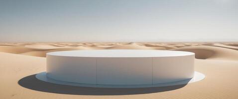 white cylindrical platform in a desert setting. photo