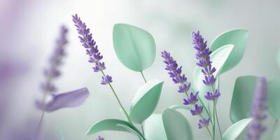 Elegant lavender and mint shapes create a serene backdrop in a tranquil garden setting. photo