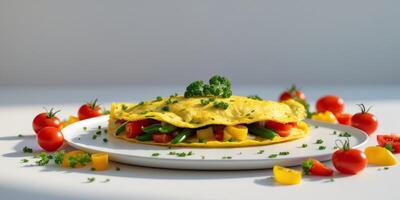 Fresh Vegetable Omelette Served on a Plate with Colorful Ingredients and Parsley Garnish. photo