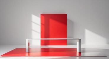 Empty Red background and stand display or shelf with studio for showing or design photo