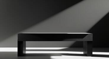 A black background with a black table in the middle photo