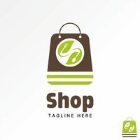 Logo design graphic concept creative premium stock image graphic initial S font shopping bag leaf spoon and fork food meat nature package eat vector