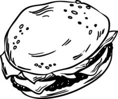 hand drawn black and white burger isolated vector
