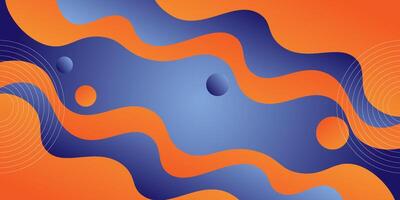 Abstract orange wave liquid color on dark blue background. Simple 3D banner design background. Eps10 vector