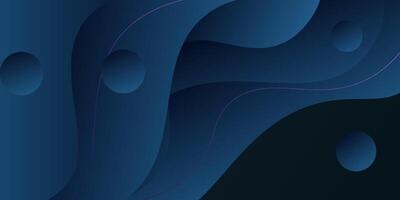 Dark blue abstract geometric 3D background. Blue elements with wave gradient pattern. Dynamic shape composition vector