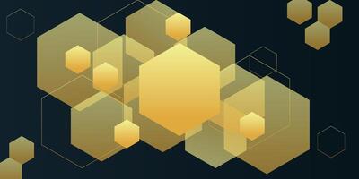 Abstract 3D background with gold color. Hexagonal pattern overlay shapes. Cool design on dark background. Eps10 vector