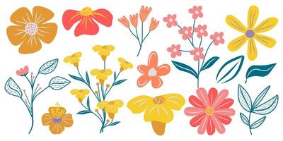 Retno floral branch leaves and flowers hand drawn doddle collection set for poster element decoration vector