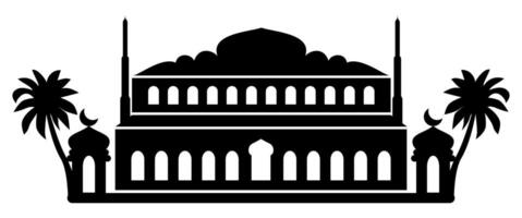 Elegant silhouette of a majestic mosque surrounded by palm trees, perfect for cultural or architectural projects. vector