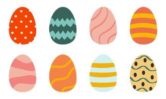 set of beautifully decorated Easter eggs in various colors and patterns. This bright and joyful collection is great for holiday designs vector