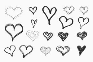 Hand drawn sketch style heart symbols set big collection vector