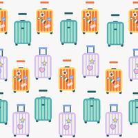 Seamless pattern of travel suitcase on wheels in flat style vector