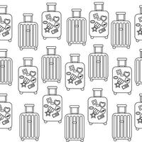 Seamless pattern of travel suitcase on wheels in outline vector