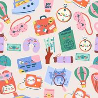 Seamless kawaii travel pattern in flat style vector