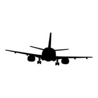 Airplane Landing black shadow silhouette. front angle vector