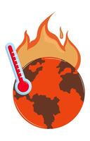 burn earth with red thermometer scale. global warming concept. vector