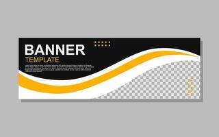 Banner template with a black background and yellow and white wavy lines. vector