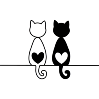Two cats sit side by side, one with a white outline and the other in black, featuring heart shapes on their bodies cutouts png