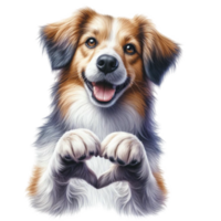 A cheerful dog is depicted with its paw pads forming a heart shape, exuding friendliness and warmth cutouts png