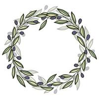 Circle frame of olive branches and berries. vector