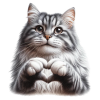 A cute cat is depicted with its paws shaped into a heart, giving an adorable and affectionate look. cutouts png