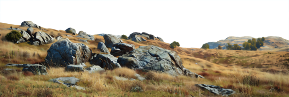 A grassy hill with rocks and grass png