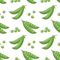 Seamless pattern with fresh green peas in pods on white background. Food background, print vector