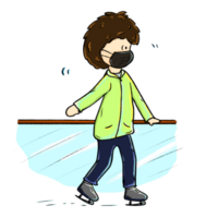 Boy ice skates slowly illustration, ice skating beginner walking on ice color drawing png