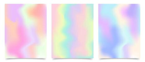 Set of holographic pastel backgrounds. Holographic foil background set. Trendy creative cosmic gradient. Illustration. vector