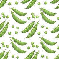 Seamless pattern with fresh green peas in pods on white background. Food background vector