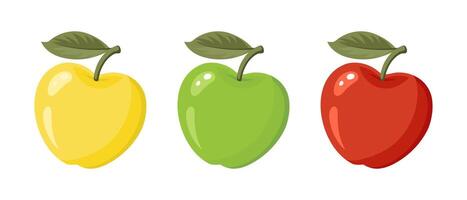 Set of apples. Red, yellow and green apple icons on a white background. Summer harvest. Illustration vector