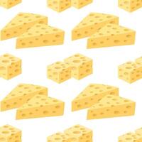 Seamless pattern with pieces of cheese on a white background. Swiss cheese background. Dairy food illustration vector