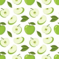 Green apples seamless pattern. Seamless pattern with apples whole and sliced. Illustration vector