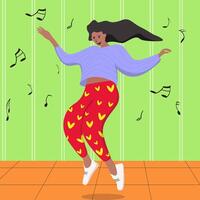Illustration of a woman dancing in flat character design vector