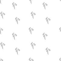Spring first flower seamless pattern. Snowdrops outline illustration. Hand drawn petal floral element with leaves and blooming. Engraving print for delicate textile, fabric and packaging design vector