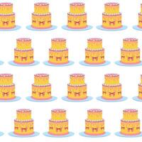 Colorful layered cakes with pink frosting and bows on a white background vector